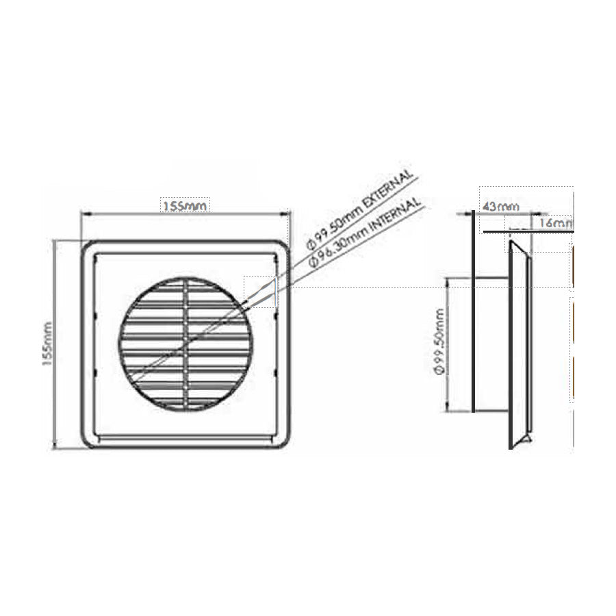 Louvred Grille With Flyscreen 100mm