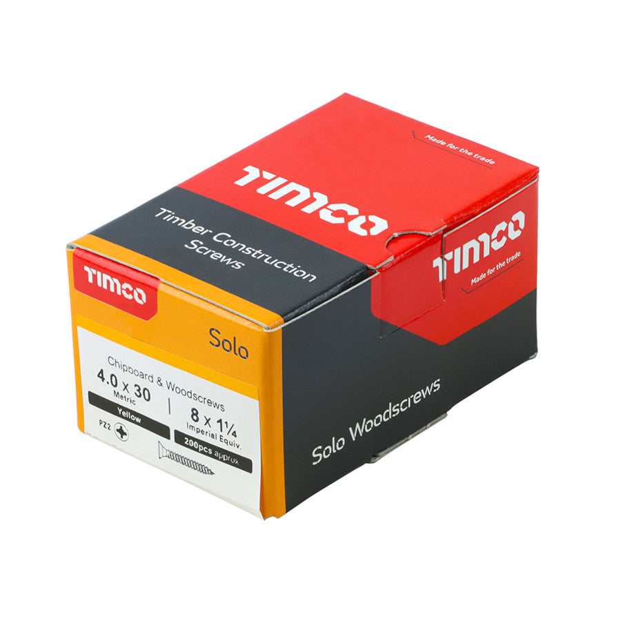 Timco 4.0 x 30 - Solo Chipboard & Woodscrews PZ2 Double Countersunk