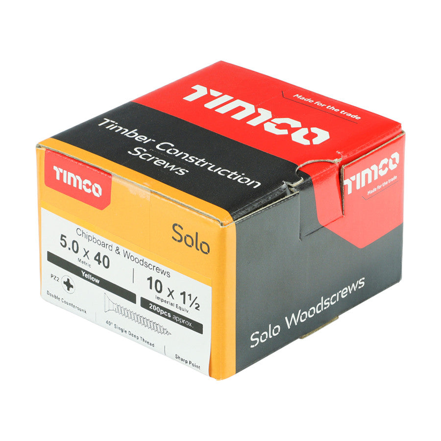 Timco 5.0 x 40 - Solo Chipboard & Woodscrews PZ2 Double Countersunk
