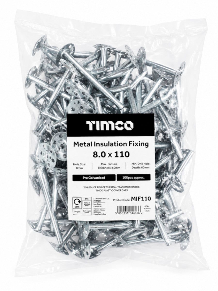 Timco Metal insulation Fixing 8.0 x 110 mm 100 pcs