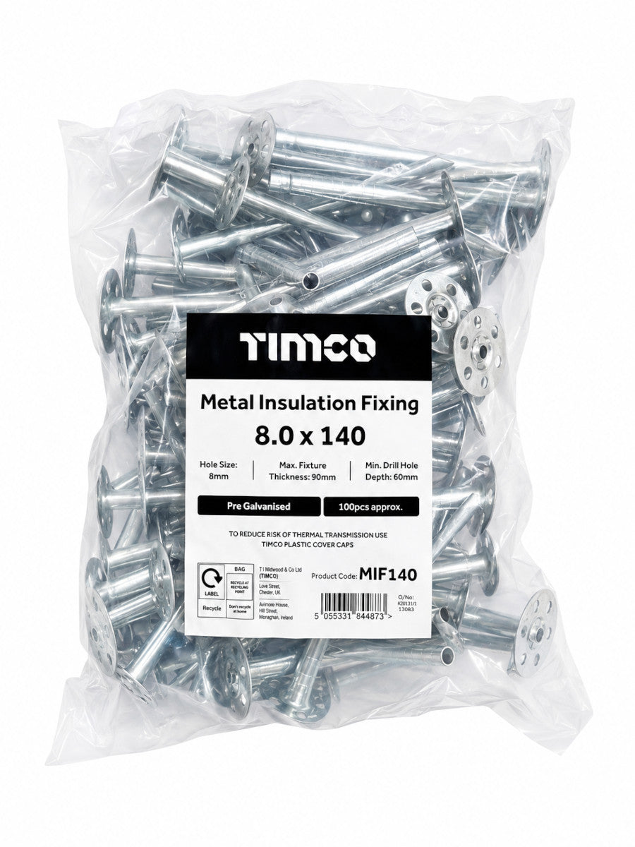 Timco Metal insulation Fixing 8.0 x 140mm 100 pcs