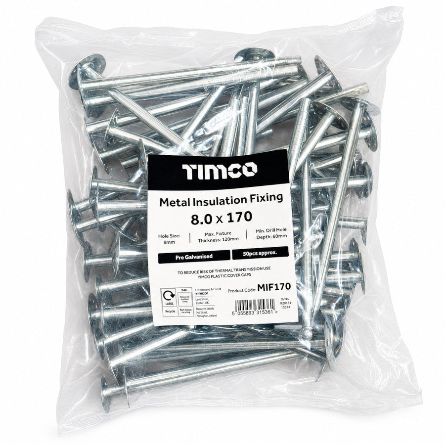 Timco Metal insulation Fixing 8.0 x 170mm 50 pcs