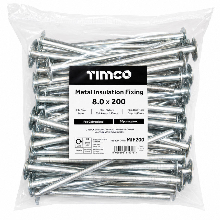 Timco Metal insulation Fixing 8.0 x 200mm 50 pcs