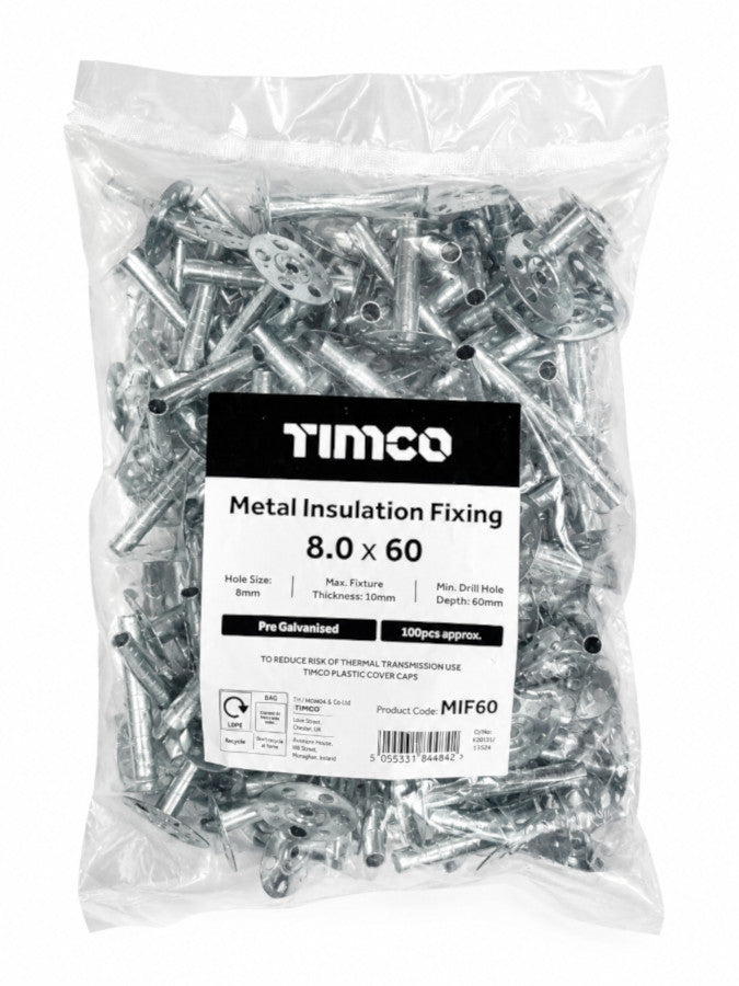 Timco Metal insulation Fixing 8.0 x 60mm 100 pcs