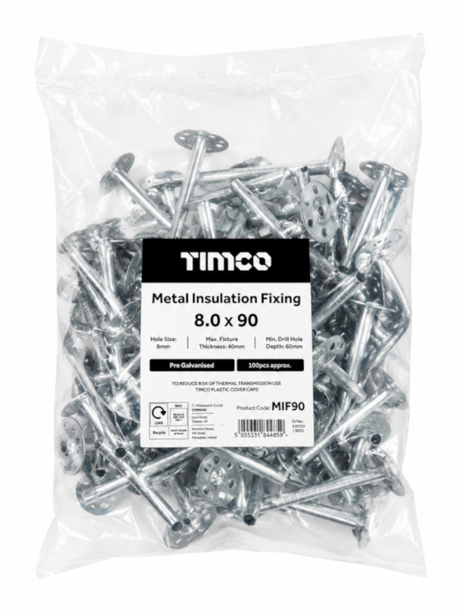 Timco Metal insulation Fixing 8.0 x 90mm 100 pcs