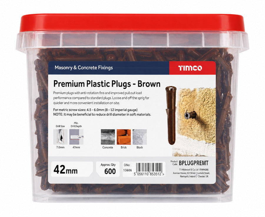 Timco premium plast plugs - Brown 42mm